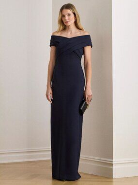 LAUREN RALPH LAUREN Navy Crepe Gown Size 2 NEW NWT